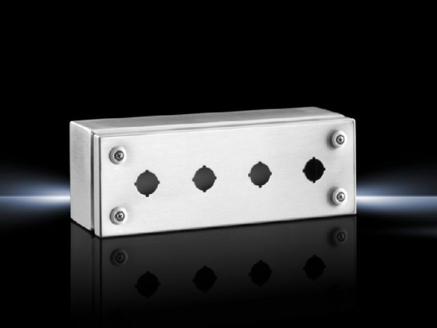 SM2384040 Rittal enclosures Switch housings Stainless steel Width 280mm Height 100mm Depth 90mm 4 switch cut-outs Stainless steel 1.4301 (AISI 304) - Rittal air conditioning Rittal electric cabinet Rittal busbar Rittal fan Rittal PDU SM2384.040