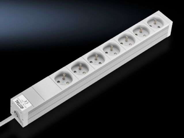 DK7240510 Rittal enclosures Socket strip in an aluminium duct Height 44mm Depth 44mm Length 482.6mm 7-way 16A Without switch - Rittal air conditioning Rittal electric cabinet Rittal busbar Rittal fan Rittal PDU DK7240.510