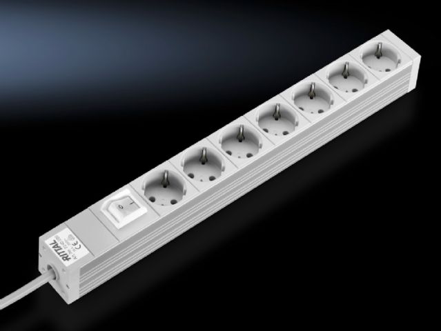 DK7240220 Rittal enclosures Socket strip in an aluminium duct Height 44mm Depth 44mm Length 482.6mm 7-way 16A - Rittal air conditioning Rittal electric cabinet Rittal busbar Rittal fan Rittal PDU DK7240.220