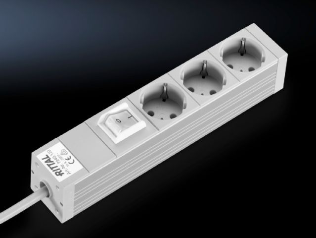 DK7240120 Rittal enclosures Socket strip in an aluminium duct Height 44mm Depth 44mm Length 306.6mm 3-way 16A - Rittal air conditioning Rittal electric cabinet Rittal busbar Rittal fan Rittal PDU DK7240.120