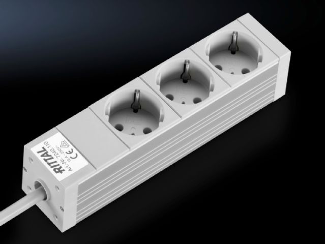 DK7240110 Rittal enclosures Socket strip in an aluminium duct Height 44mm Depth 44mm Length 262.6mm 3-way 16A - Rittal air conditioning Rittal electric cabinet Rittal busbar Rittal fan Rittal PDU DK7240.110